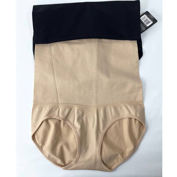 Nicole Miller Hi Waist Control Briefs Seamless Stretch Black Beige XL NEW 2 pack - Picture 2 of 6